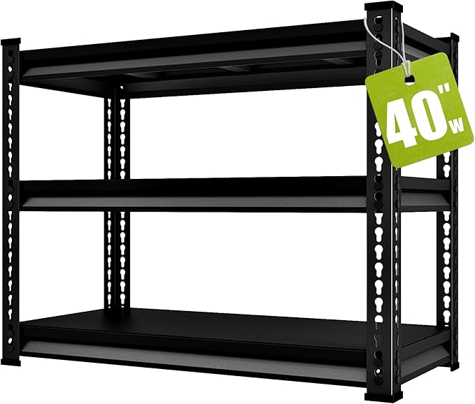 40" W Garage Shelving Heavy Duty, 1350LBS Loads Shelving Units and Storage Racks, 3-Tier Metal Garage Storage Shelves, Industrial Utility Shelf Heavy Duty,40" Wx16 Dx36 H, Black