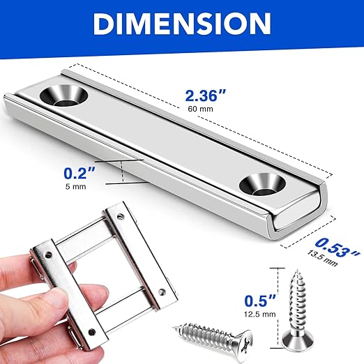 MIKEDE Strong Magnets Bar, 70LB Neodymium Rare Earth Magnet Heavy Duty, 12 Pack Rectangular Magnet with Countersunk Hole and Steel Capsule, Mounting Strips for Home, Garage - 60x13.5x5mm
