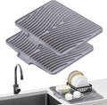 Dish Drying Mat, Stone Drying Mat for Kitchen Counter with Built-in Drain, Non-Slip Drying Matt Kitchen Counter, Heat Resistant Silicone Drying Mat, 2 Pcs(15.8"X 13", Grey)