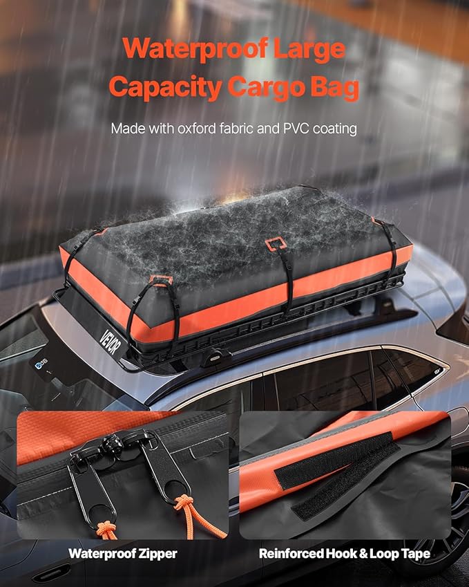 VEVOR Roof Rack Basket, 84 x 39 x 4.1 in, Universal Rooftop Cargo Carrier with 7.9 x 3.9 x 10.2 in Cargo Bag, Net, Ratchet Straps, 250 lbs Max Load Capacity Car Top Luggage Holder, for SUV Truck Car