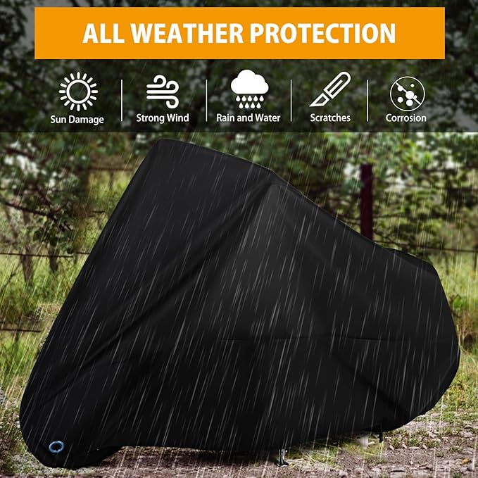 Motorcycle Cover All Season Universal Weather Waterproof Motorbike Cover with Lock-Holes & Storage Bag XXL Motorcycles Vehicle Cover for Harley Davidson, Honda, Suzuki, Kawasaki, Yamaha