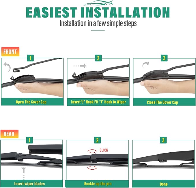 21" 21" 14" Windshield Wiper Blades Replacement for Jeep Grand Cherokee 2005 2006 2007 2008 2009 2010 Premium All Weather Front Rear Wipers Set - OEM Quality (Pack of 3)
