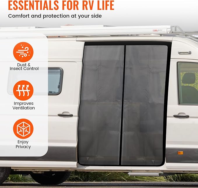 83''H x 59''W Van Bug Screen Side Door Sliding Door Window Covers with Magnetic Closure Car Window Screens for Mercedes Sprinter Motorhome Camper