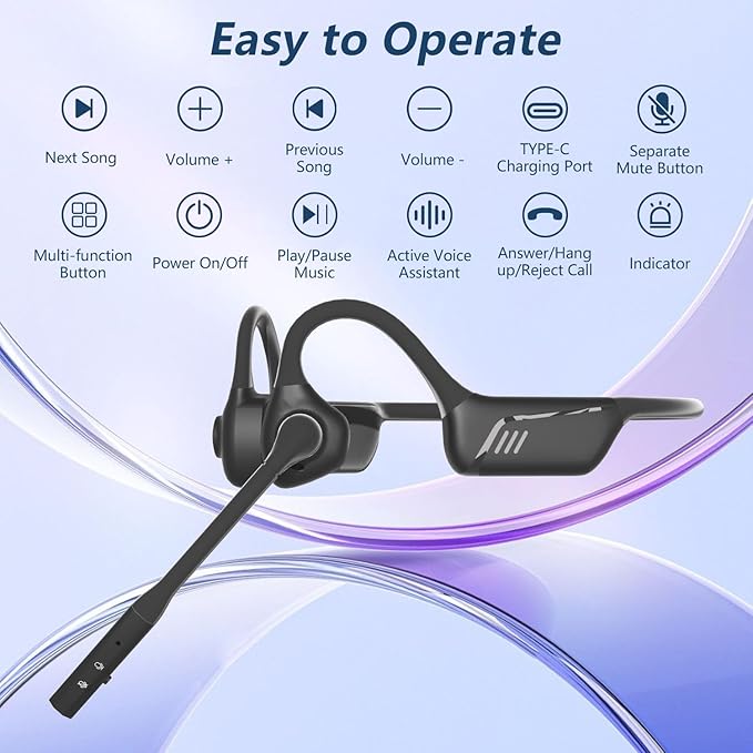 BANIGIPA Bluetooth Headset with Microphone, Open Ear Headphones with Mic, Noise Cancelling Bluetooth Headphones for Phone Computer, Wireless Headset Multipoint Connection & Mute Button for Working-16H