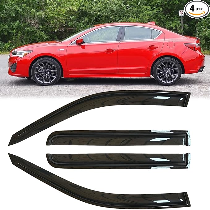4pcs Outside Mount Style Sun Rain Guard Durable Side Window Wind Deflectors Dark Smoke Vent Window Visors Compatible with Acura ILX 2012-2023 HO76