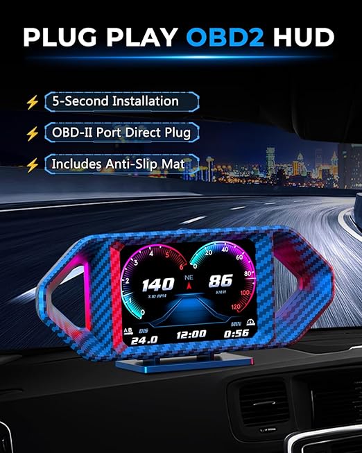 OBD2 HUD Head Up Display, Digital Speedometer Gauge for Car Truck SUV, Real-Time Speed/RPM/Fuel Economy Monitor, Plug & Play OBDII GPS HUD with RGB Light