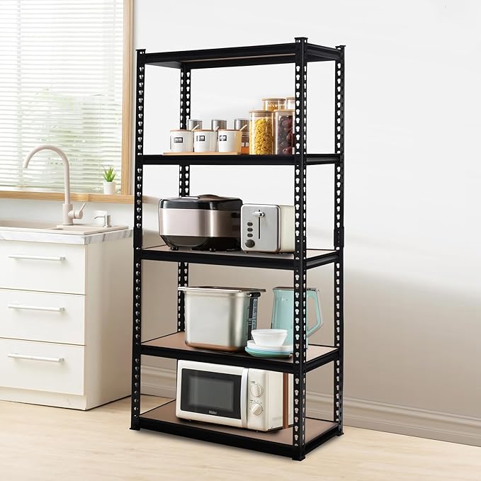 PACHIRA E-Commerce 5 Tier Storage Shelves 31.5" W x 15.75" D x 72" H, Adjustable Metal Shelving Heavy Duty Garage Shelving Unit Utility Rack Shelf for Storage Warehouse Pantry Closet, Black