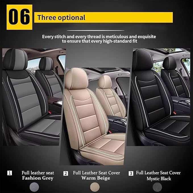 YORKNEIC Leather Car Seat Covers Fit for Hyundai Kona 2018-2025: 5 Seats Full Set Seat Covers - Waterproof Auto Seat Protector Compatible Airbag (Black)