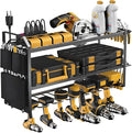 Power Tool Organizer with Charging Station: 7 Cordless Drills Holder Wall Mount Power Tool Shelf Storage Systems with 4 Outlet Power Strip, Electric Tool Storage Rack for Garage Organization/Workshop