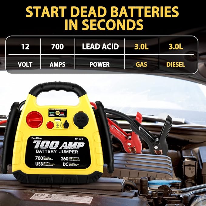 Jump Starter with Air Compressor 260PSI, 1000A Portable Car Jump Starter, 4-in-1 Battery Booster Pack for Vehicles(3L Gas/Diesel), Safety Jumper Cable with USB/DC Port
