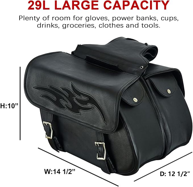 Dream Apparel Naked Cowhide Leather Motorcycle Saddle Bags Throw Over Saddlebags, Motorcycle Side Bags for Honda Shadow Sportster Softail Dyna V-star (Black, No Studs)