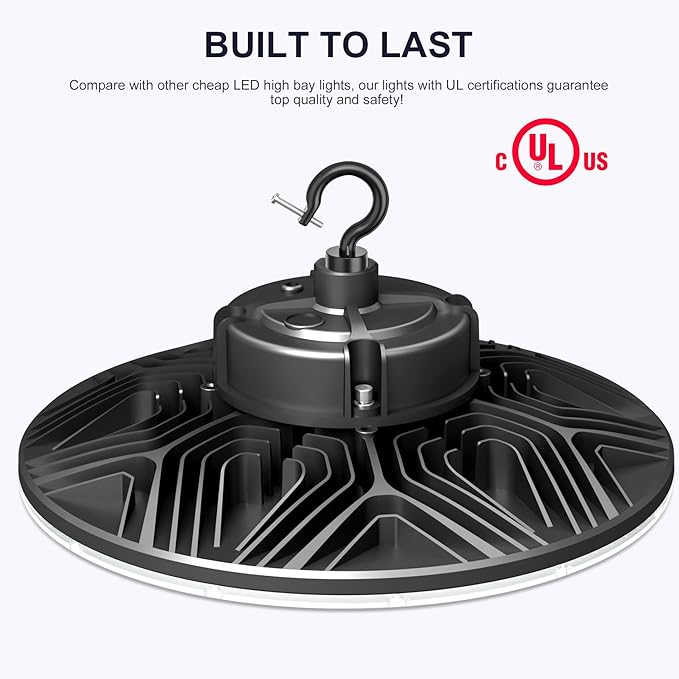 150W UFO-LED-High-Bay-Light, UL & DLC Listed 5000K Daylight 21000LM, 0-10V Dimmable LED High Bay Lights, IP65 Waterproof Commercial Bay Lighting Fixture AC100-277V for Warehouse(1 Pack)