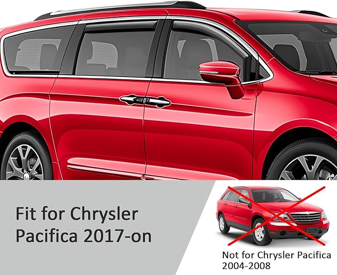 Voron Glass in-Channel Extra Durable Rain Guards for Chrysler Pacifica 2017-2025, Window Deflectors, Vent Window Visors, 4 Pieces - 200581