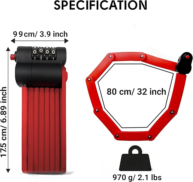 Foldable Combination Bike Lock | 4-Digit Anti-Theft, Heavy-Duty FortiCore™ Hardened Alloy Steel Bicycle Lock for E-Bikes, Scooters & Motorcycles | Compact, Portable & Secure