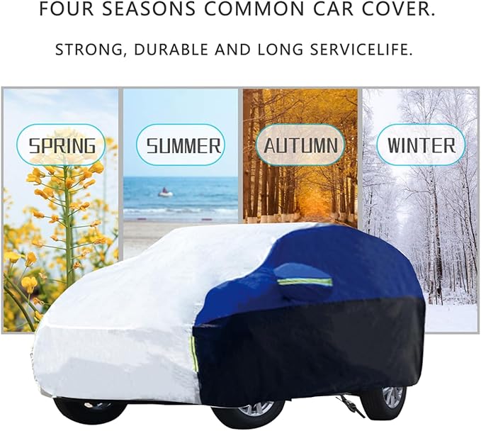 Car Cover for SUV Waterproof All Weather Snowproof UV Windproof Outdoor Full Car Jacket with Elastic Edges Adjustable Straps, Outdoor Heavy Duty Full Exterior Covers for SUV