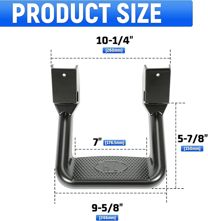 Kojem 2 Pcs Universal Side Step Compatible with 1967-2020 Chevy Chevrolet GMC Ford Isuzu Mitsubishi Dodge Jeep Nissan Toyota Mazda Side Hoop Step Electrophoresis Black Aluminum