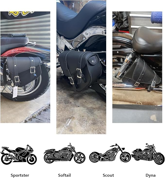Motorcycle Saddle Bags Leather Motorcycle Solo Swing Arm Bag For Softails Sportsters Choppers Waterproof Side Bags (Black - Left Side, 11.5" x 10.25" x 3.5")