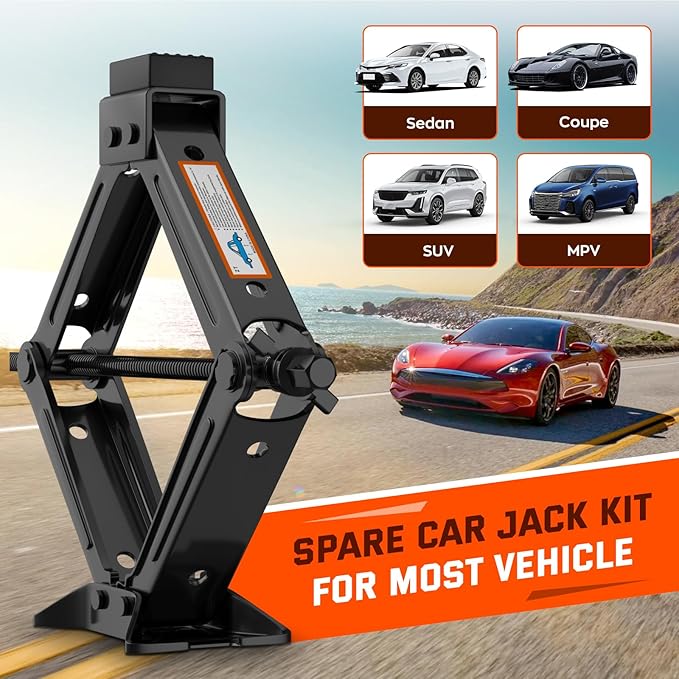 New Version Car Jack Kit Scissor Jack for Car 2 Ton Spare Tire Changing Kit,Portable Tire Jack Repair Kit with Lug Wrench,Car Lifting Jack for Auto/SUV/MPV