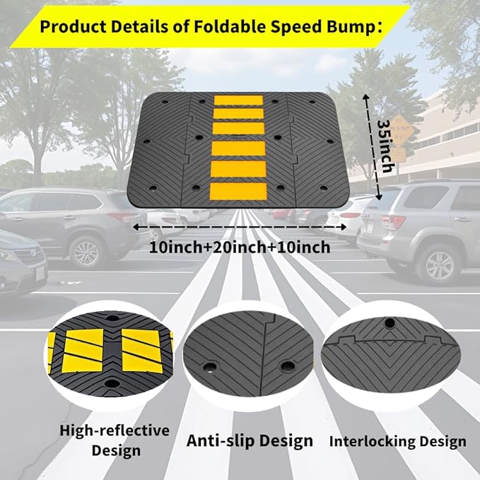 Speed Bumps for Driveway 35"x10"x1.8" Flexible Installation Connect Multiple Units for Any Road Width Asphalt Concrete Gravel Driveway (Left and Right Ends)