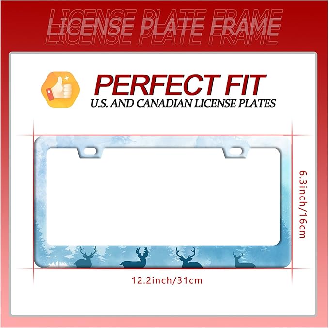 Deer License Plate Deer Forest License Plate Stainless Steel Parts Funny License Plate Decorative with Screws Size 12.3" x 6.3" for Women Men