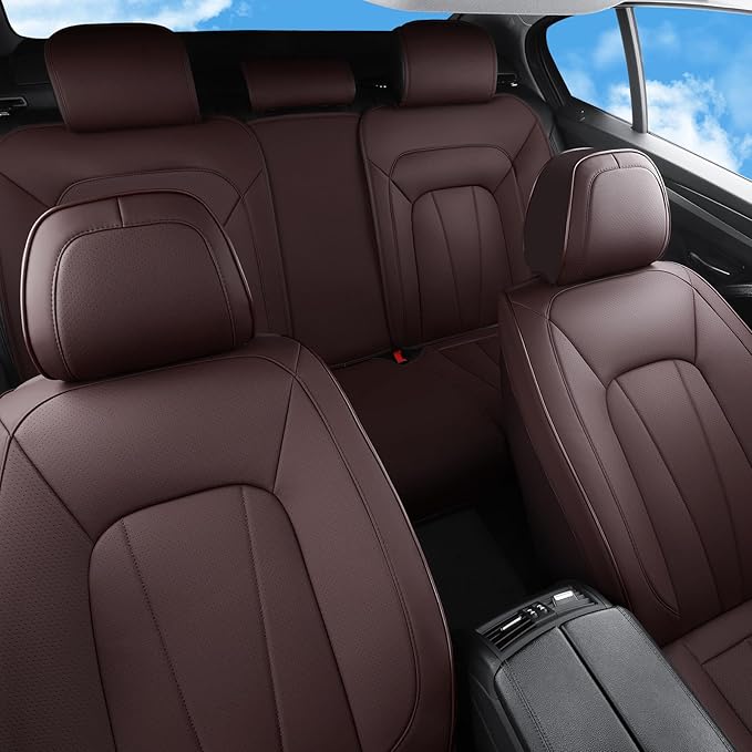 Leather Car Seat Covers,Brown Seat Covers for SUV,Sedans and Trucks,Waterproof and Breathable Automotive Front and Rear Seat Covers,Luxury Car Seat Protectors,Universal Car Seat Cushions