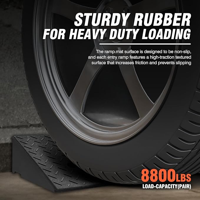 DNA MOTORING 2pcs 4.3" Rise Rubber Curb Ramp Heavy Duty Loading Driveway Ramp Threshold Ramp 19.5 in L x 11.6 in W x 4.3 in H for Loading Dock, Warehouse, Wheelchair, Motorcycles, Cars, TOOLS-00645