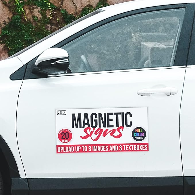 2 Pack, Personalized Magnetic Signs for Vehicles, Custom Car Magnets for Businesses, Customized Full Color Magnetic Truck Signs, 12x24 Car Magnet Signs (Design A)