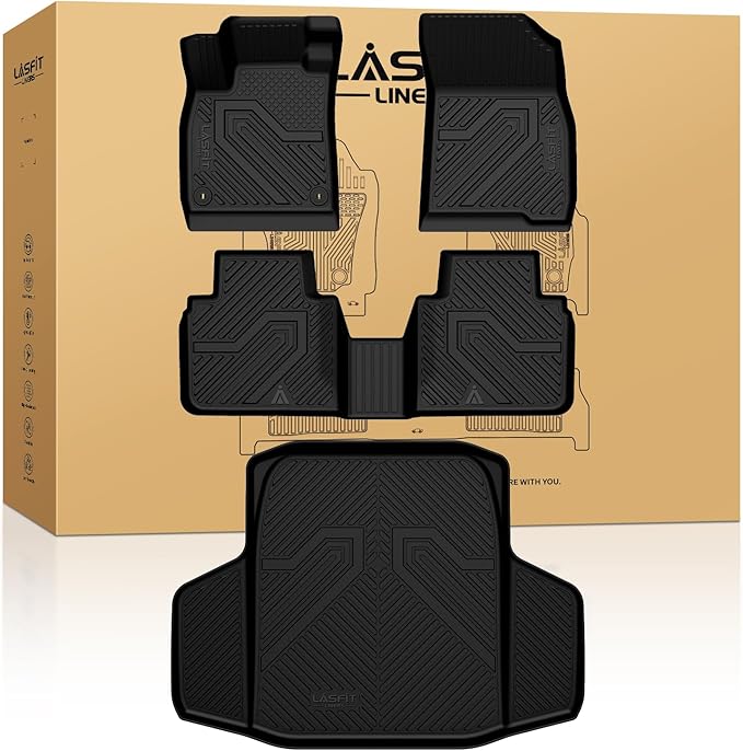 LASFIT Floor Mats and Trunk Mat for Honda Accord Sedan 2023 2024 2025 2026 (Include Gasoline & Hybrid), All Weather TPE Floor Liners 1st & 2nd Row & Cargo Mat Full Set, Black