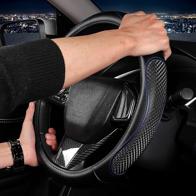 Leather Car Steering Wheel Cover 15 inch Universal Fit Microfiber Steering Wheel Cover Anti-Slip, Soft, Breathable, Full Surround Car Wheel Cover