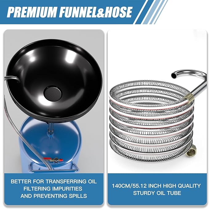 20 Gallon Waste Oil Drain Tank with Wheels,Air Operated Drainer Oil Change Tank,Oil Drain Container with Adjustable Funnel Height,for Easy Oil Removal,Blue