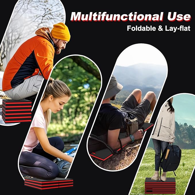 Thick Mechanic Mat, Foldable EVA Mat with Magnetic Tool Compartments, Waterproof Mechanic Kneeling Pad with Handle for Garage Workshop Repairing Gardening, 46.5" x 15.8" x 1.1 ", Black & Red