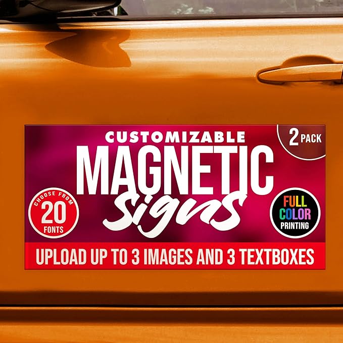 2 Pack, Personalized Magnetic Signs for Vehicles, Custom Car Magnets for Businesses, Customized Full Color Magnetic Truck Signs, 12x24 Car Magnet Signs (Design G)