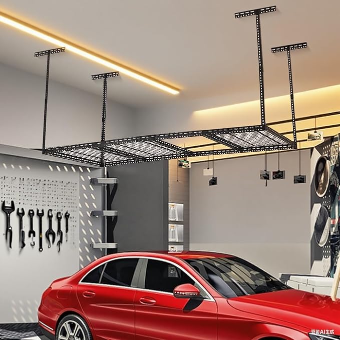 4x6 FT Overhead Garage Storage Rack, Steel Ceiling Storage Rack for Garage, Height Adjustable 22''-40", Heavy Duty 330 lbs Weight Capacity Storage Organizer System, for Basement Warehouse