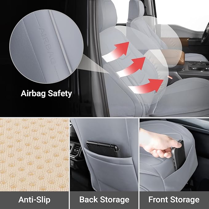 Coverland Custom Car Seat Covers Compatible with 2007-2013 Tundra Double Cab - Premium Leather Non-Slip Memory Foam Waterproof Cover Interior Protector Front Seat-Gray [See Size Chart-Size A34]