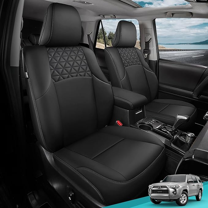 Seat Covers for Toyota 4Runner 2011-2024, Faux Leather Car Seat Cover Full Set, 2-Row-Only for 5 Seats Version-Black