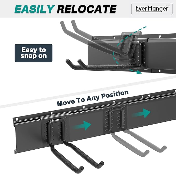 EVERHANGER Garage Tool Storage Organizer, Wall Mount Garden Tool Rack Organization, Heavy Duty Folding Chair Hangers with 6 Adjustable Hooks, Max Load 450lb, 48inch