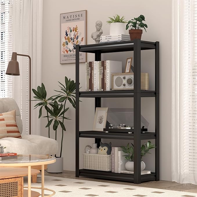 Storage Shelves,Small Shelves Unit and Storage,4 Tier Metal Shelf with Adjustable Shelves,Metal Storage Racks Heavy Duty Load 2000lb,Warehouse,Basement,Black
