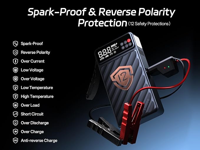 Pelsee 3500A Jump Starter with Air Compressor, 20000mAh&160PSI Portable Car Battery Jump Starter, 12V Battery Pack (10L Gas 8L Diesel Engine) with 18W Fast Charge, LED Light, Jumper Cables