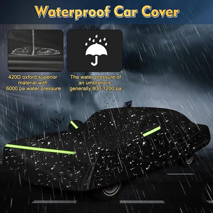 QUNSUNUS Waterproof Car Cover for Oldsmobile Cutlass 1966-1980/1988, Outdoor Car Cover with Zipper, Full Exterior Car Covers for Automobiles All Weather with Wind, Sun, UV and Dust Protection