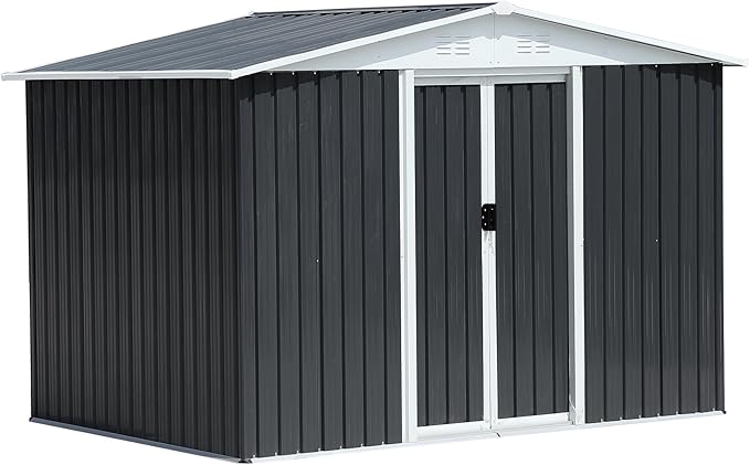 8x6 FT Outdoor Metal Storage Shed with Updated Frame, Waterproof Durable Garden Sheds w/Lockable Sliding Doors and Vents, All-Weather Shelter Tool House for Backyard, Patio, Lawn, Grey