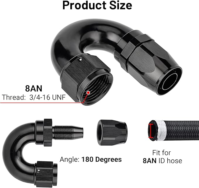 EVIL ENERGY 8AN 180 Degree One Piece Full Flow Hose End Fitting Swivel For CPE Braided Hose