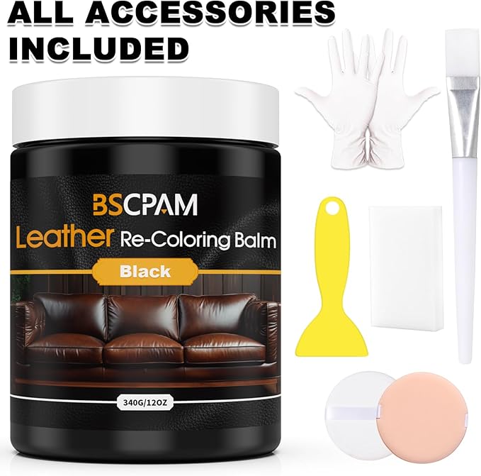 Black Leather Recoloring Balm, 12oz Leather Color Restorer for Couches, Leather Repair Kit for Furniture, Leather Dye for Leather Fade, Leather Repair Restore car seat