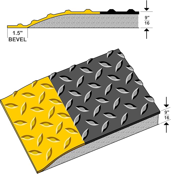 Rhino Mats, American Classic Diamond Anti-Fatigue Mats, Industrial Ergonomic Comfort Standing Mat for Work, Home, Garage, Office, Kitchen or Anywhere (Black/Yellow 9/16" Thick, 4 FT. x 22 FT.)