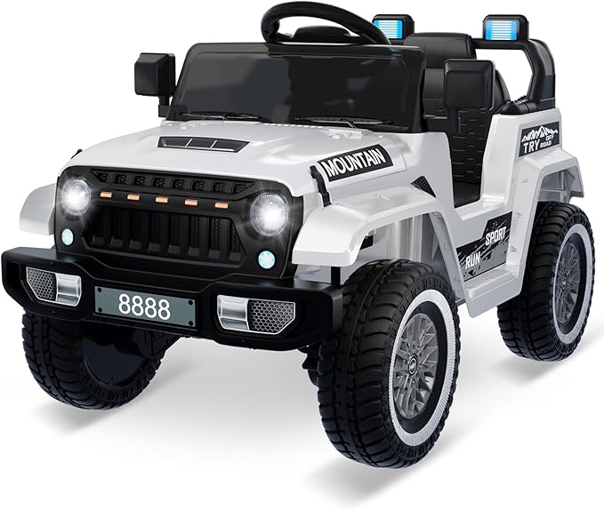 12V Kids Ride On Truck Car, Battery Powered Electric Vehicles with Remote Control, Spring Suspensions, 3 Speeds, LED Lights, Music, MP3, Ride On Toy Car for Children Toddles Boys Girls, White