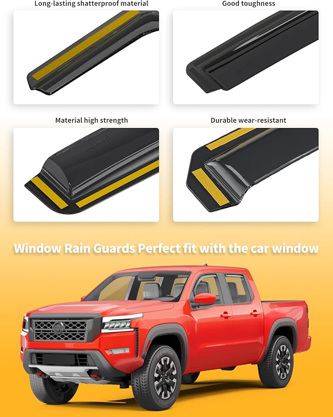 in-Channel Window Rain Guards Fit for Truck Nissan Frontier 2022-2025 Crew Cab Extra Durable Window Deflectors Window Visors Vent Visors Vent Shades Car Accessories-4 pcs Q28