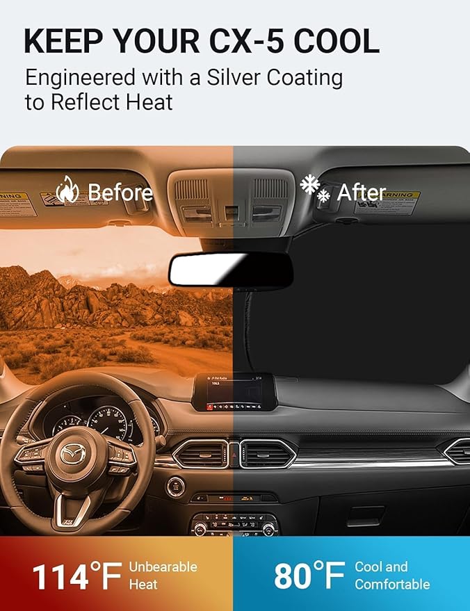 Proadsy for Mazda CX-5 2017-2024 2025 Windshield Sun Shade 4-Layer Foldable Front Sunshade Protector Sun Visor Blocks UV Rays Keep Car Cooler