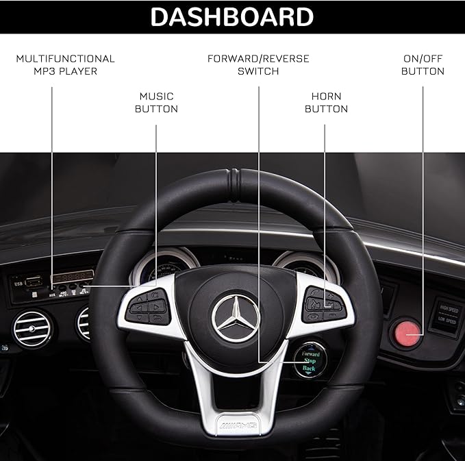 Aosom 12V Toddler Ride On Car with Remote Control, Mercedes Benz AMG GLC63S Coupe, Electric Car with 2 Speed, MP3 Player, Light, Horn, Songs, Suspension, Black