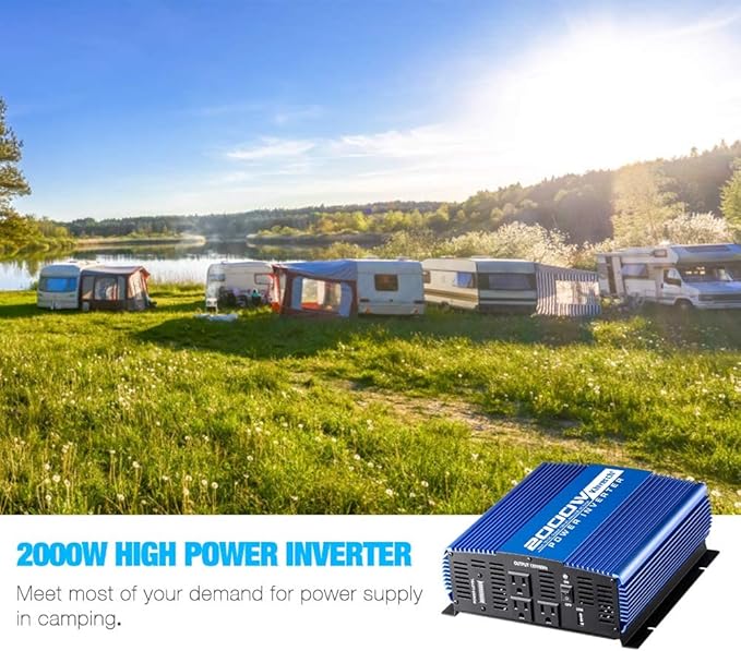 2000W Continuous/ 4000W Peak Power Inverter 3 AC Outlets 12V to 110V Car Converter with USB Port