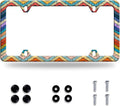 Boho License Plate Frame Colorful Stripe License Plate Stainless Steel Funny License Plate Holder Men Women Personalize Mandala Car Accessory Decoration 12.3" x 6.3"