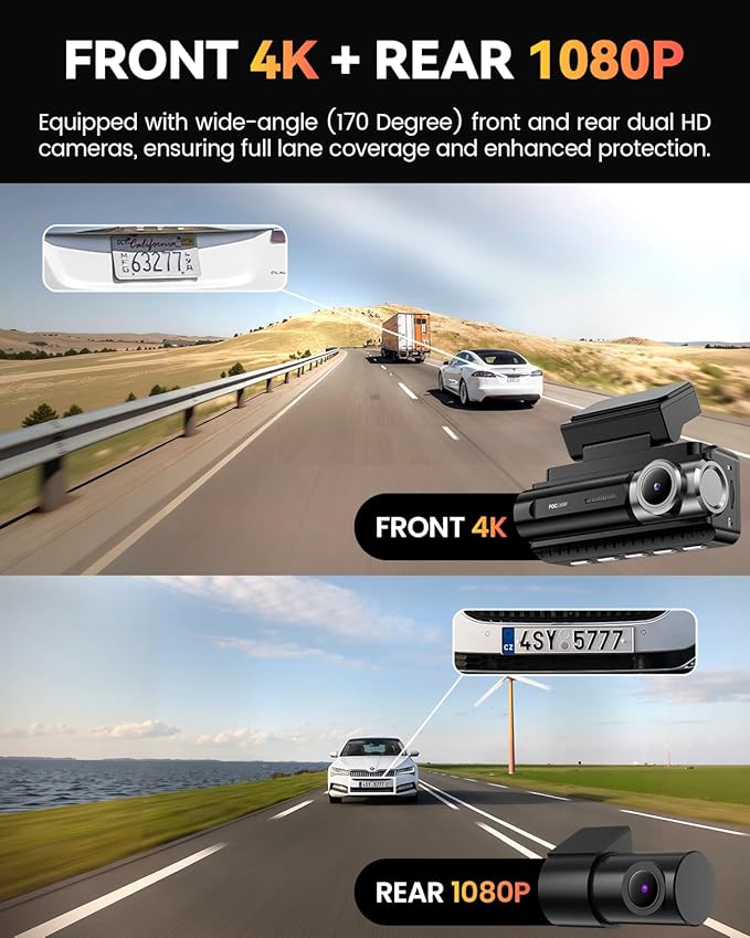Dash Cam Front Rear 4K Built-in 5G WiFi GPS, Voice Control, 3.39 inch IPS Screen, Dual Dash Camera for Car Includes 64GB SD Card, Super Night Vision, 24H Parking Monitor, Supercapacitor, Type C, HDR